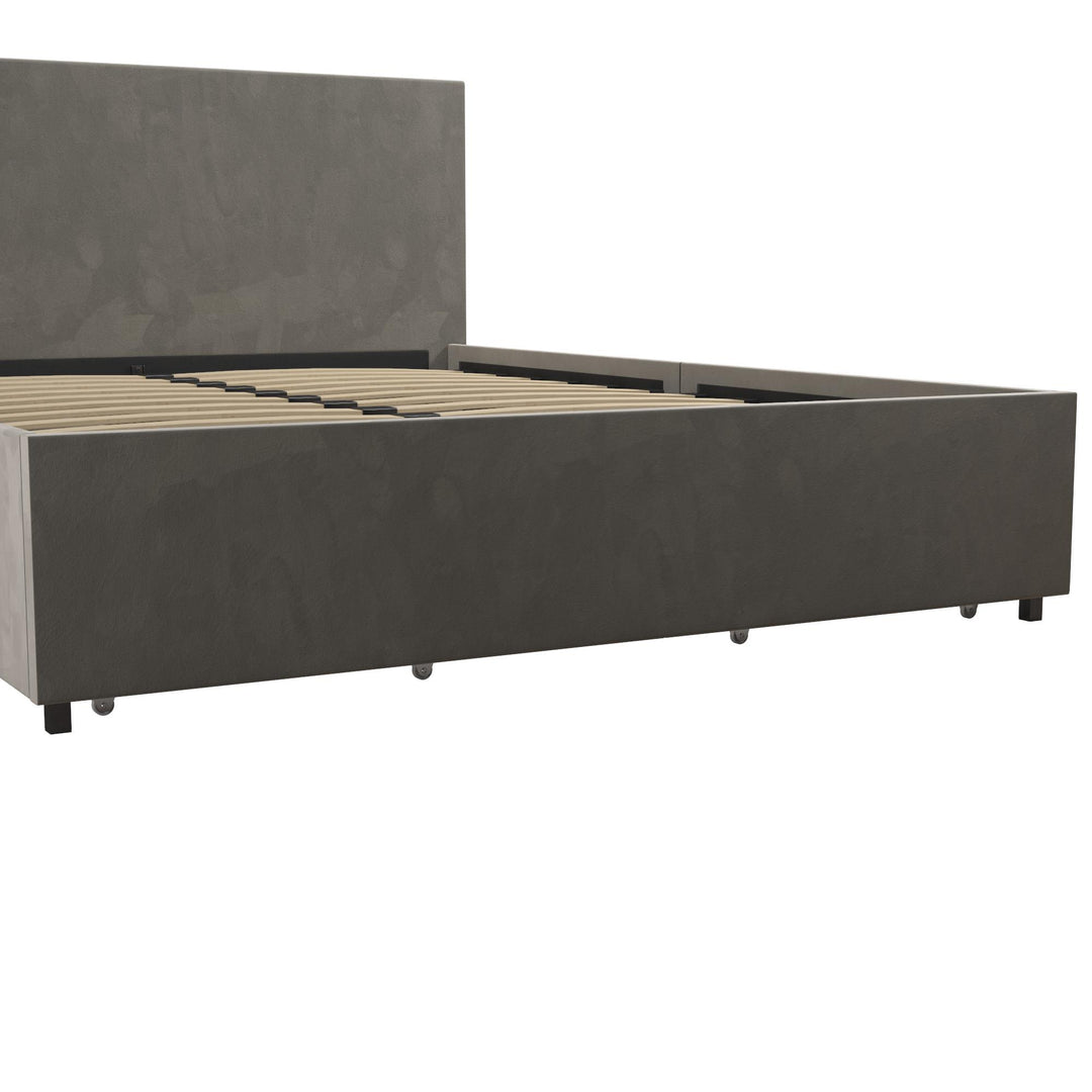 Kelly Upholstered Bed with 4 Drawers -  Light Gray 