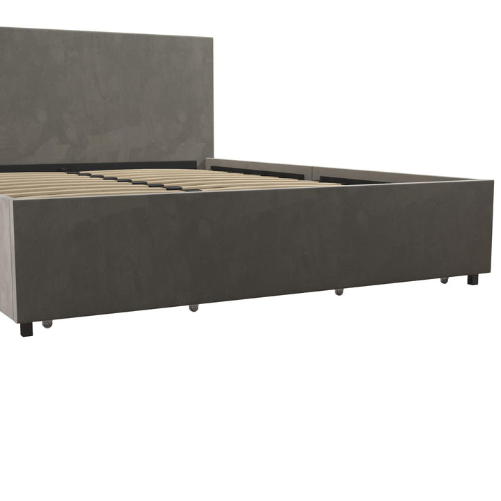 Kelly Upholstered Bed with 4 Drawers -  Light Gray 