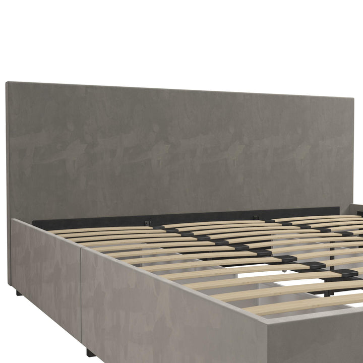 Upholstered Storage Bed with 4 Drawers -  Light Gray 