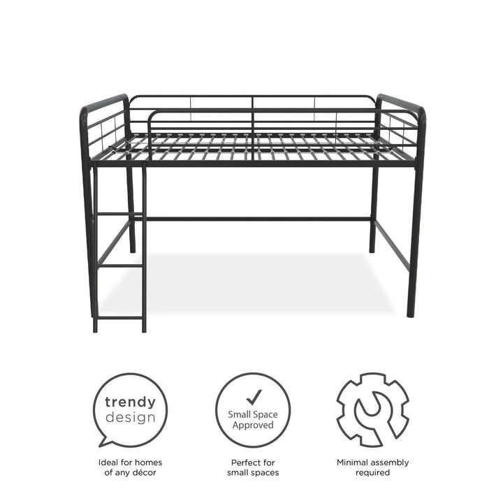 Full Metal Loft Bed with Jett Junior Design -  Black  -  Full