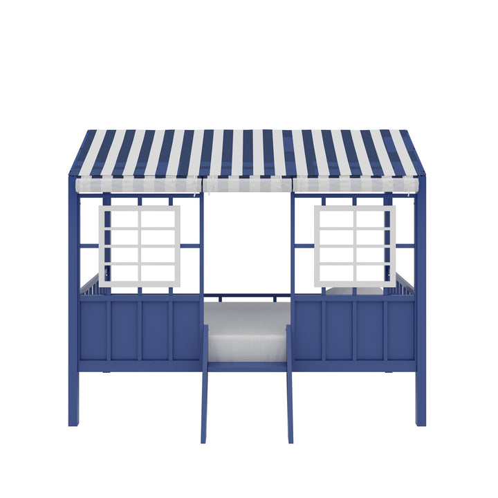 Rowan Valley Forest Metal Loft Bed with a Fixed Ladder and Fabric Curtains - Blue - Twin
