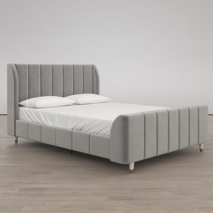 Channel Tufted Upholstered Bed -  Gray  -  Full
