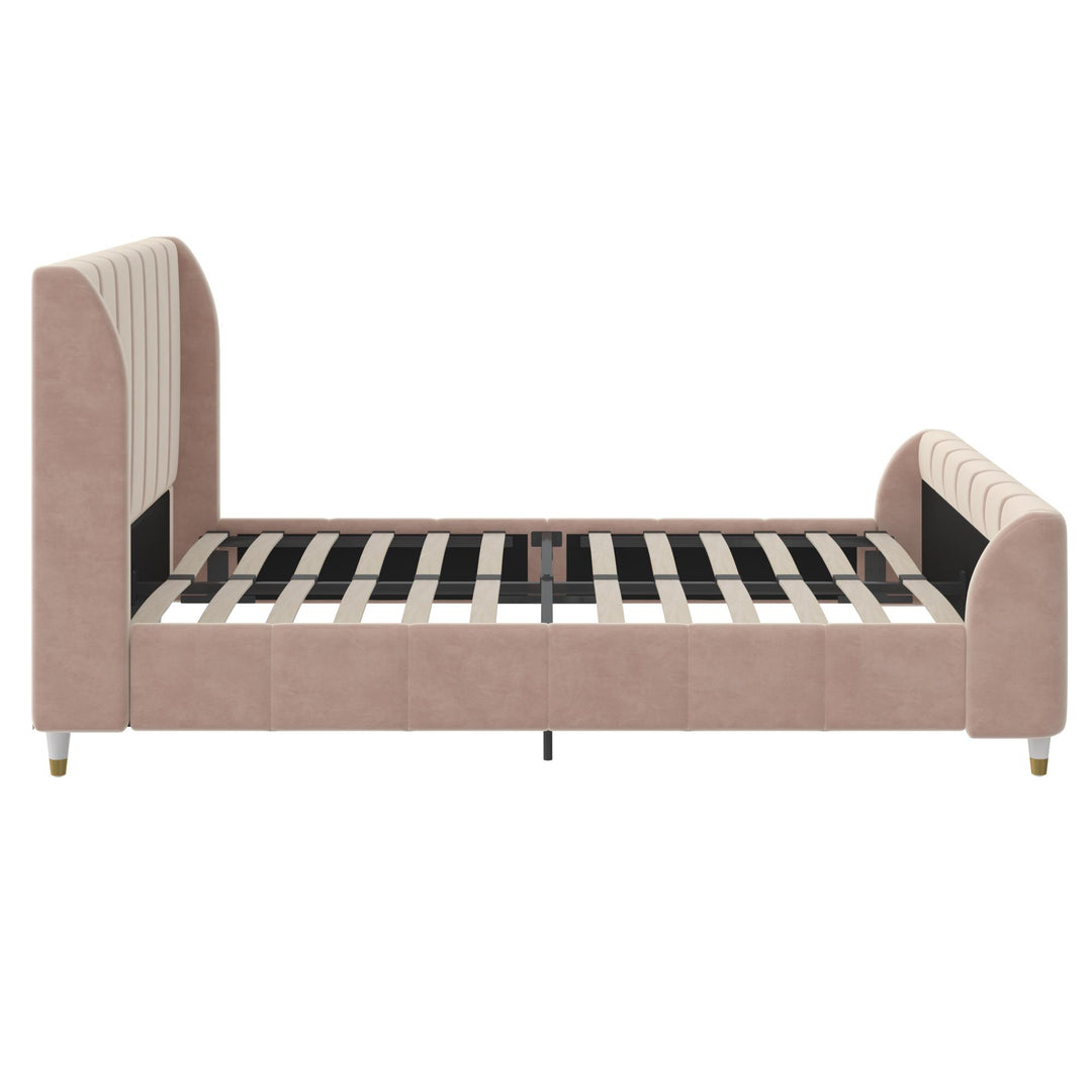 Durable Upholstered Bed with Channel Tufting -  Pink  -  Full