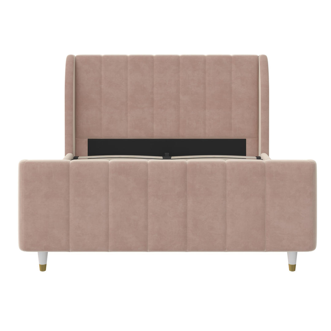 Luxurious Upholstered Bed with Channel Tufting -  Pink  -  Full