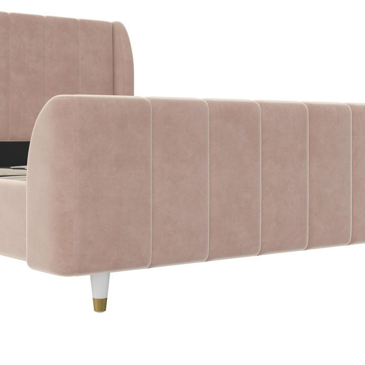 Modern Upholstered Bed with Channel Tufting -  Pink  -  Full