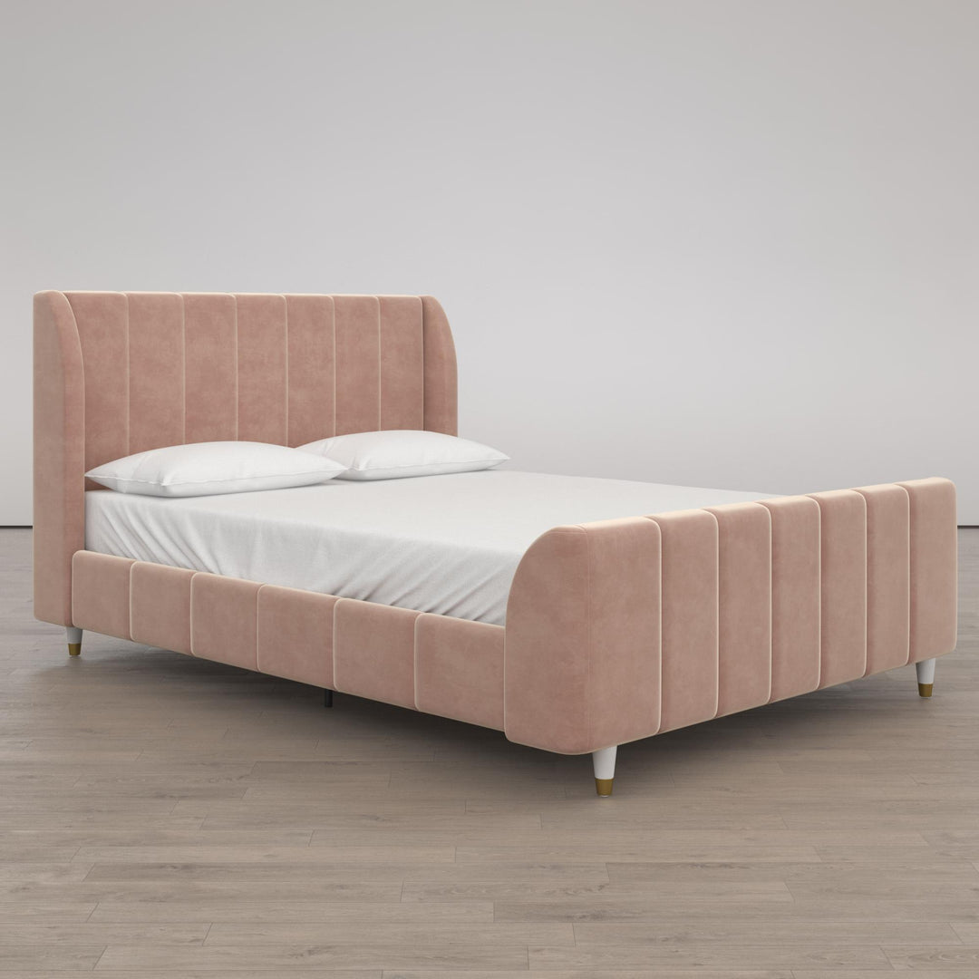 Valentina Upholstered Bed with Channel Tufting  -  Pink  -  Full