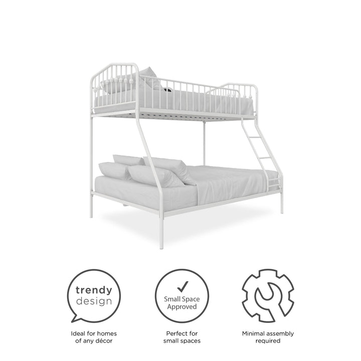 Integrated ladder metal bunk bed -  White 