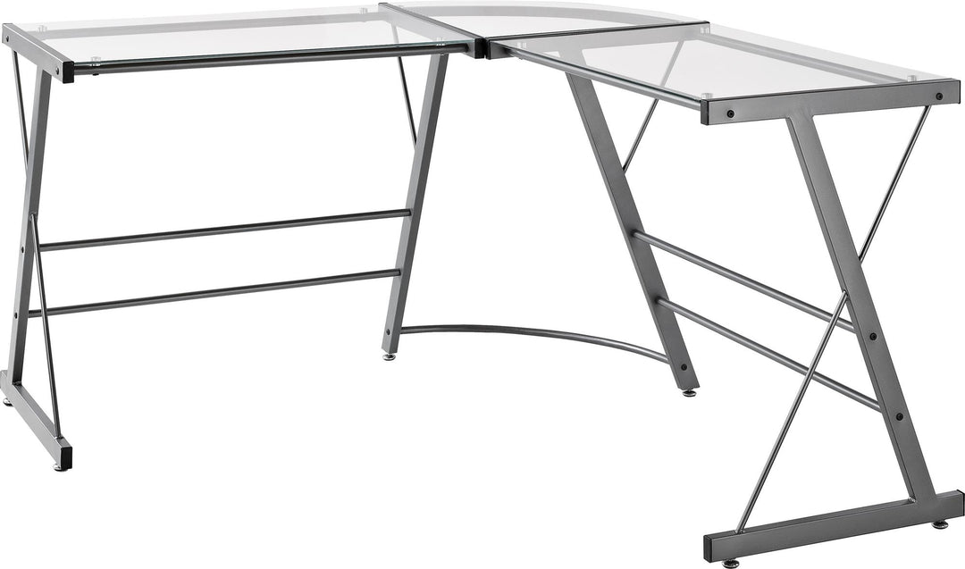 glass L-Shaped computer Desk - Gray