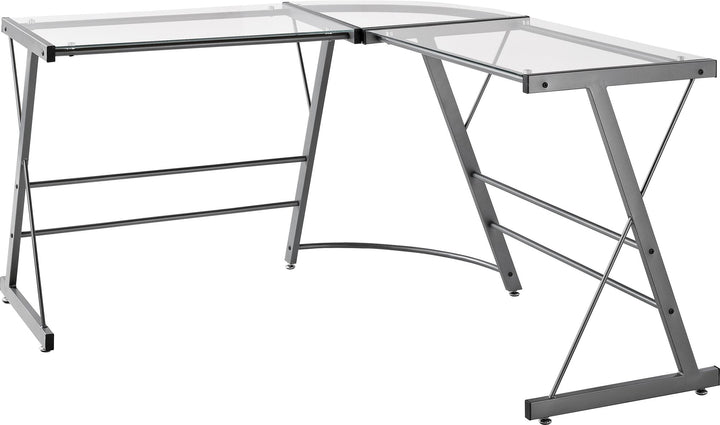 glass L-Shaped computer Desk - Gray