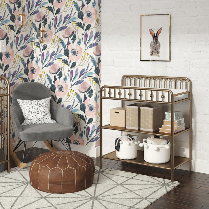 Monarch Hill Ivy Metal Changing Table with 2 Open Shelves - Gold