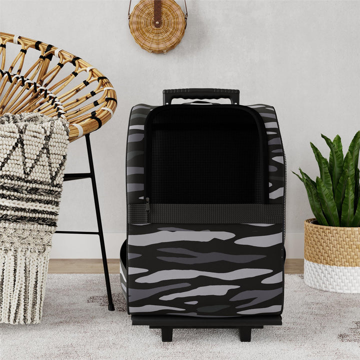 Kaya pet carrier with pull-up handle features -  Black Camouflage