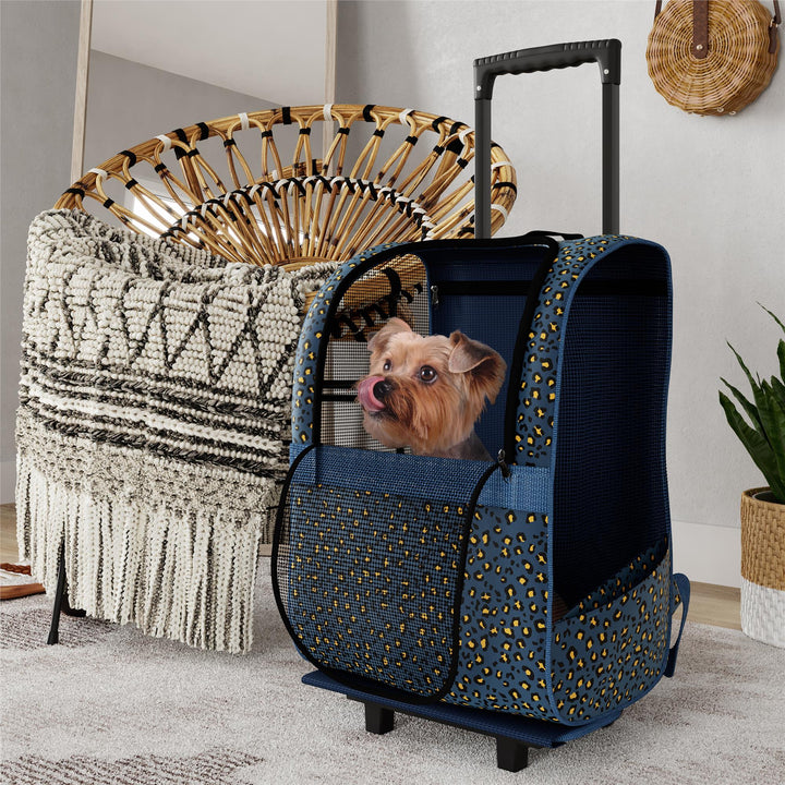 Kaya pet carrier with pull-up handle features -  Blue Cheetah