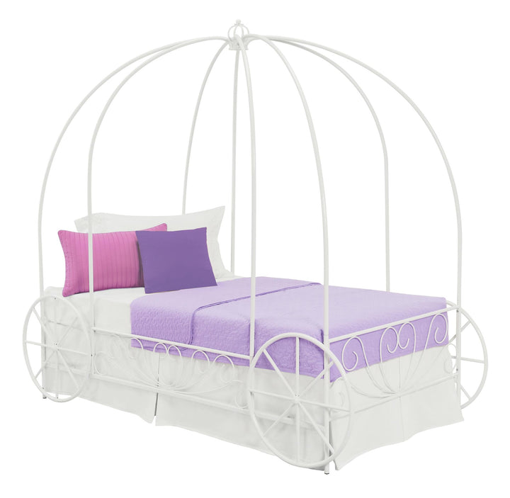 Metal Twin Bed with Carriage Design -  White  -  Twin