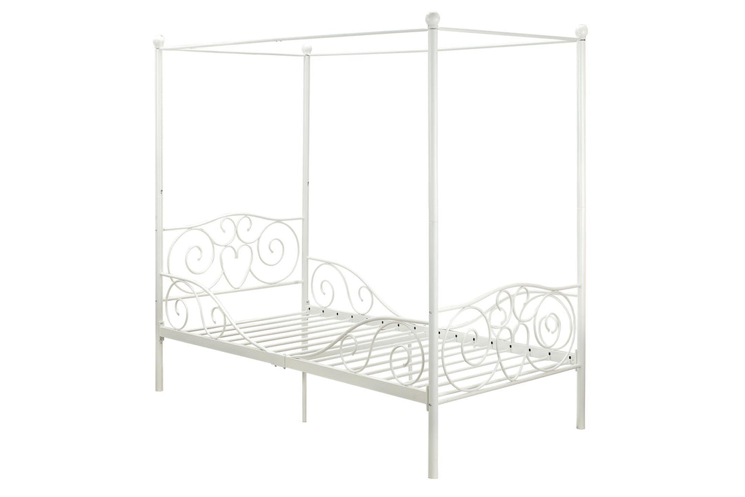 Metal Bed Frame with Headboard and Slats -  White  -  Twin