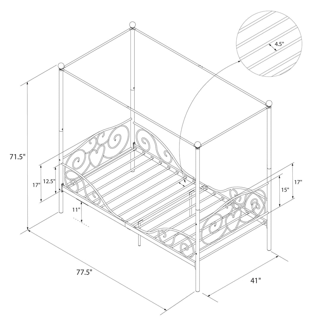 Metal Bed Frame with Secured Slats -  White  -  Twin