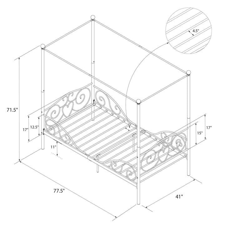 Metal Bed Frame with Secured Slats -  White  -  Twin
