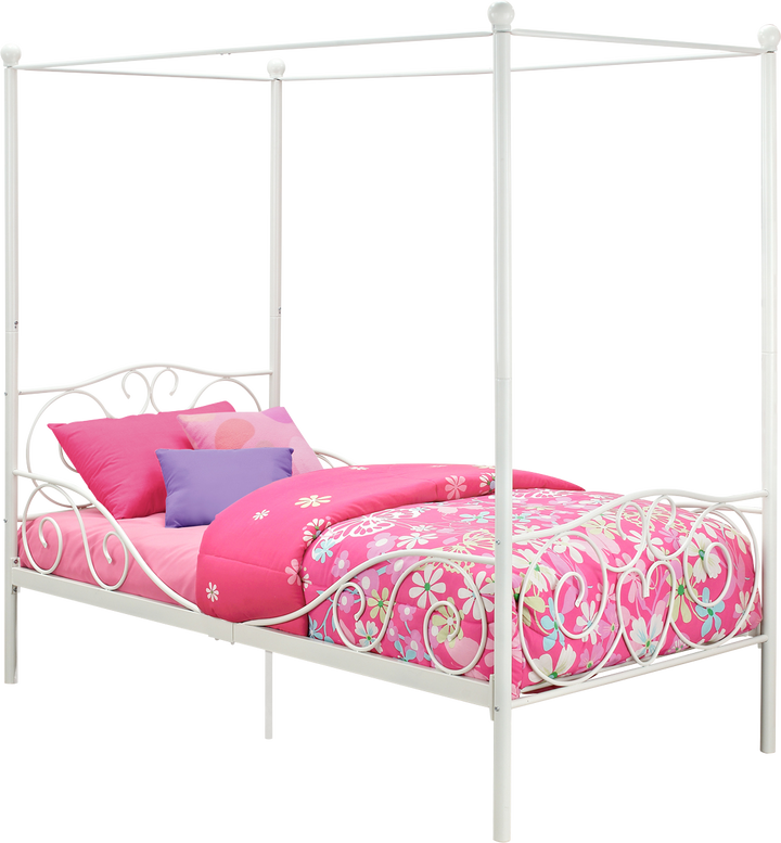 Best Canopy Bed with Secured Slats -  White  -  Twin