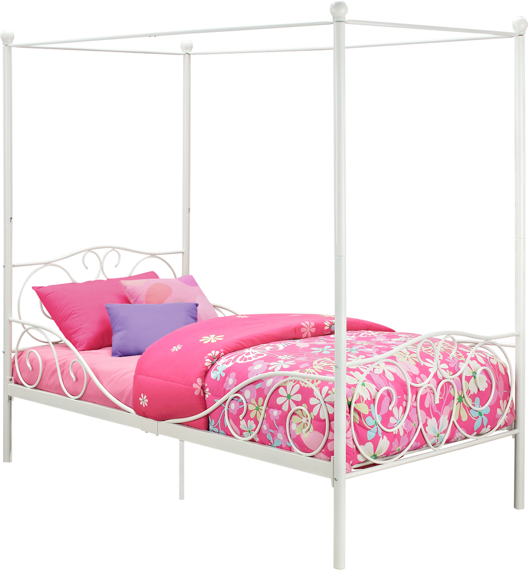 Best Canopy Bed with Secured Slats -  White  -  Twin