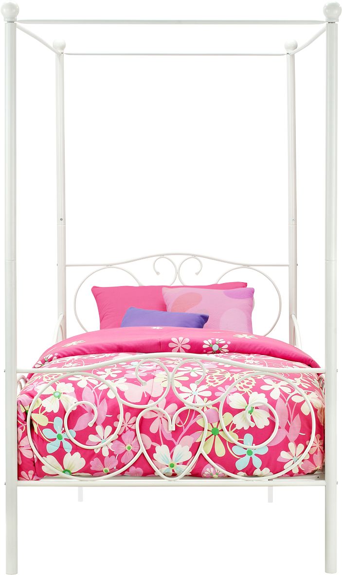 Stylish Canopy Metal Bed Frame -  White  -  Twin