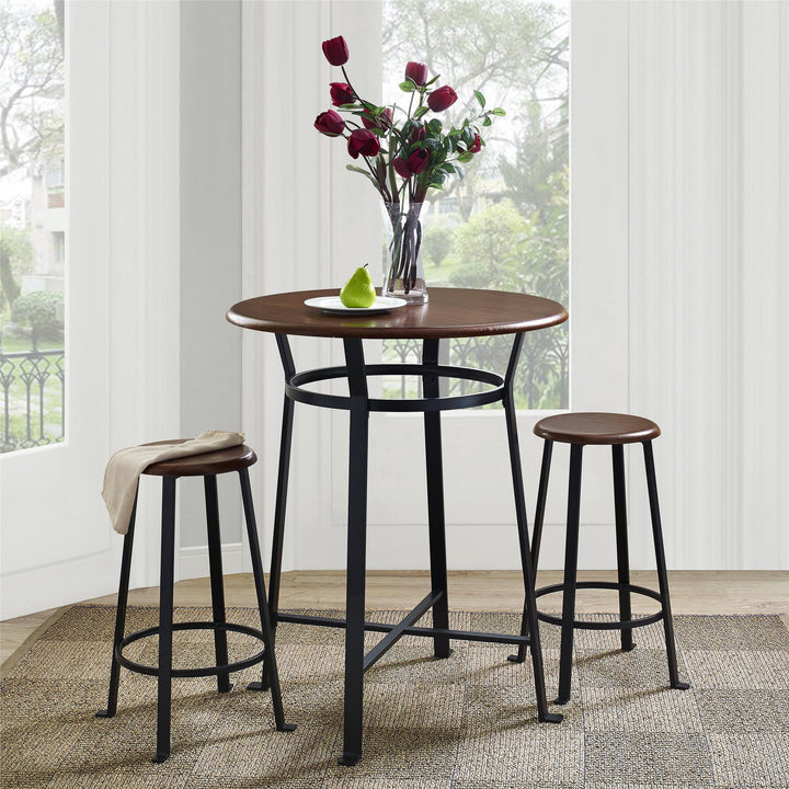 Montgomery Industrial 3-Piece Dining Set with Circular Table and 2 Stools -  Dark Mahogany