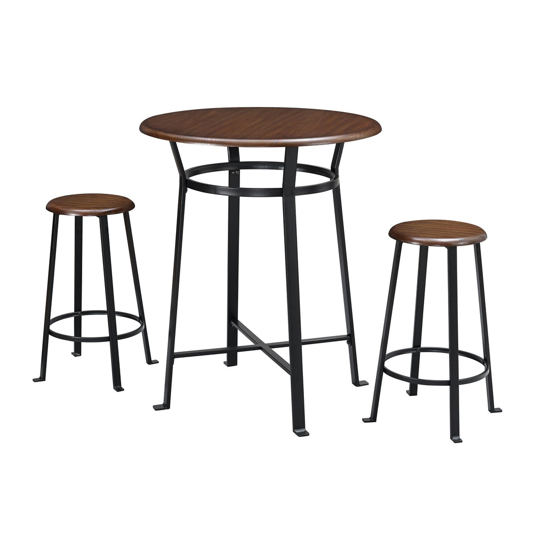 Montgomery Industrial 3-Piece Dining Set with Circular Table and 2 Stools -  Dark Mahogany