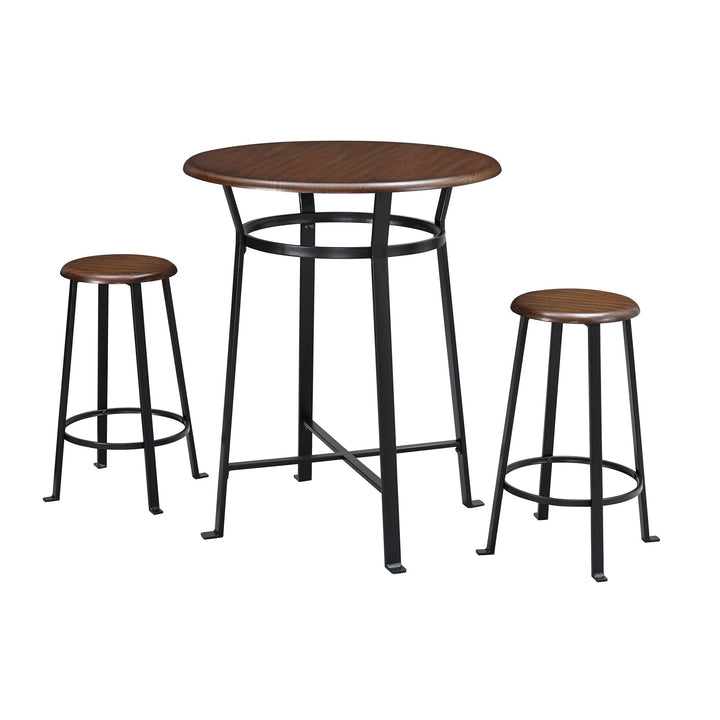 Montgomery Industrial 3-Piece Dining Set with Circular Table and 2 Bar Stools - Dark Mahogany
