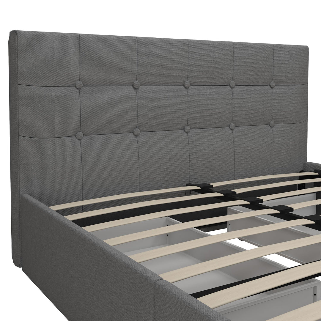 Rose Upholstered Bed with Button Tufted Detail and Storage Drawers - Grey Linen - King