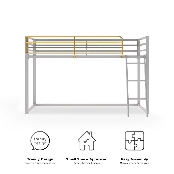 Monarch Hill Haven Metal Junior Loft Bed with Angled Ladder - Dove Gray - Twin