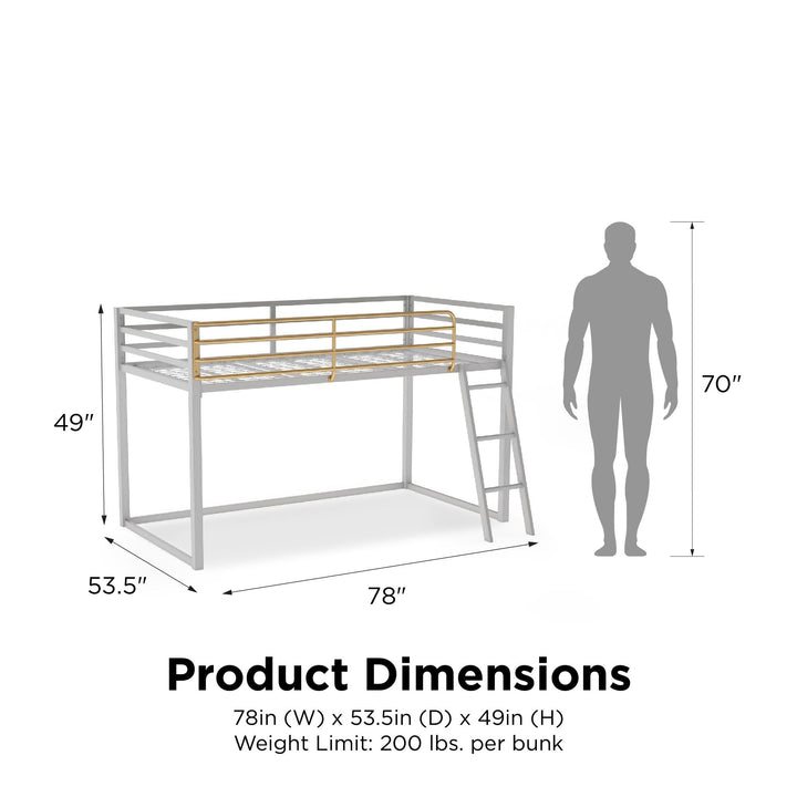 Monarch Hill Haven Metal Junior Loft Bed with Angled Ladder - Dove Gray - Twin