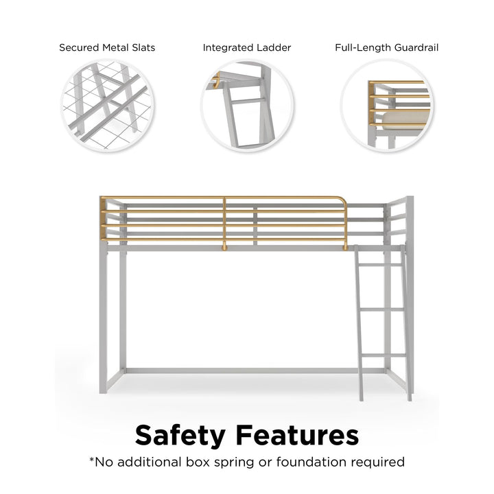 Monarch Hill Haven Metal Junior Loft Bed with Angled Ladder - Dove Gray - Twin