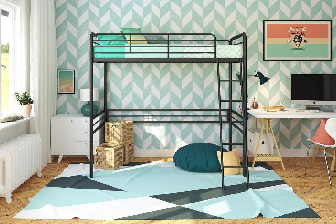 Twin Loft Bed with Tommy Design -  Black  -  Twin