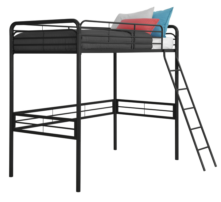 Twin Loft Bed with Secured Ladder -  Black  -  Twin