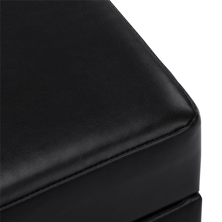 Square Storage Ottoman with Solid Wood Feet Faux Leather -  Black