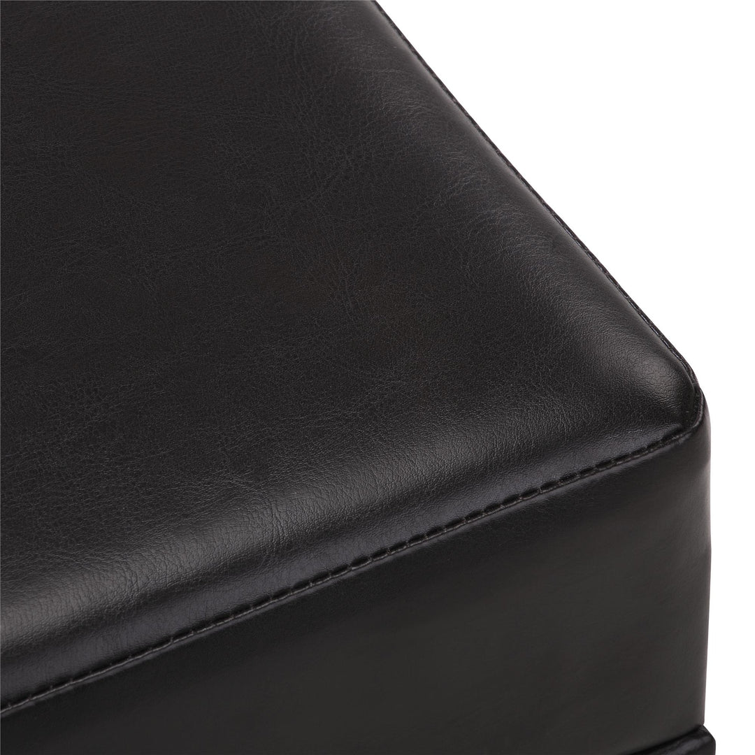 Solid Wood Square Faux Leather Storage Ottoman with Feet -  Espresso