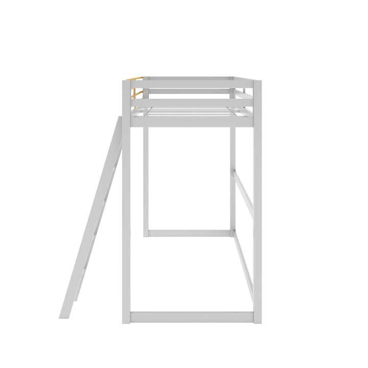Metal Loft Bed with Sturdy Angled Ladder -  Dove Gray  -  Twin