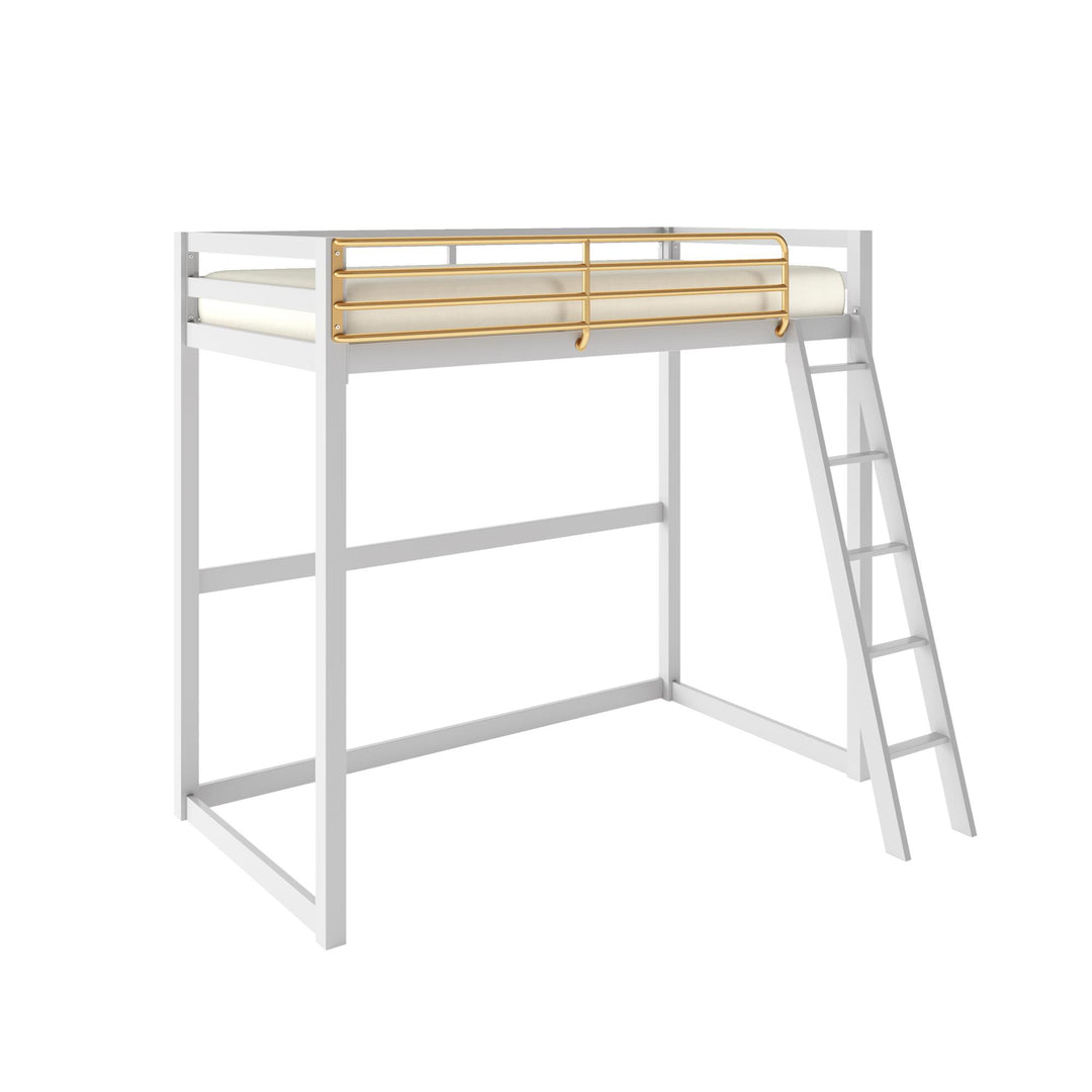 Modern Metal Loft Bed with Angled Ladder -  Dove Gray  -  Twin