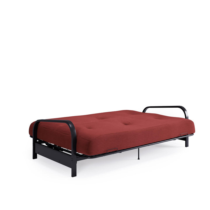 Brax Black Metal Arm Full Size Futon Frame with 6 Inch Thermobonded High Density Polyester Fill - Red - Full