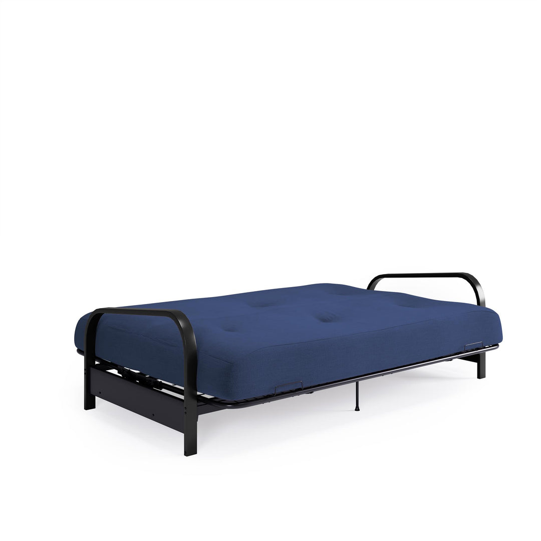 Brax Black Metal Arm Full Size Futon Frame with 6 Inch Thermobonded High Density Polyester Fill - Blue - Full