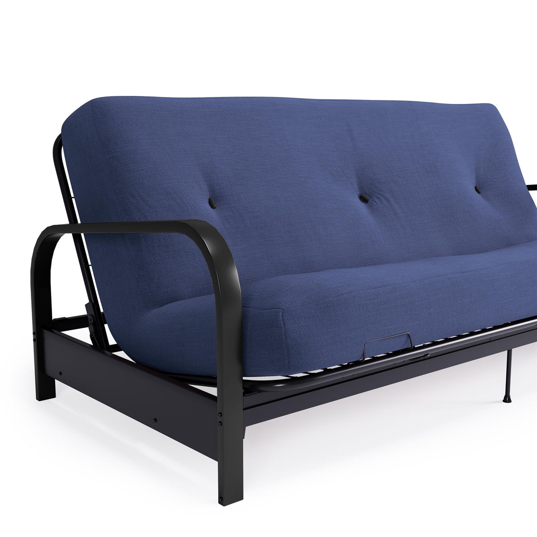 Brax Black Metal Arm Full Size Futon Frame with 6 Inch Thermobonded High Density Polyester Fill - Blue - Full