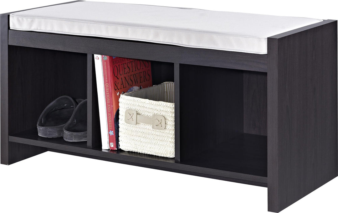 Penelope Entryway Storage Bench with Cushion and Cubbies  -  Espresso