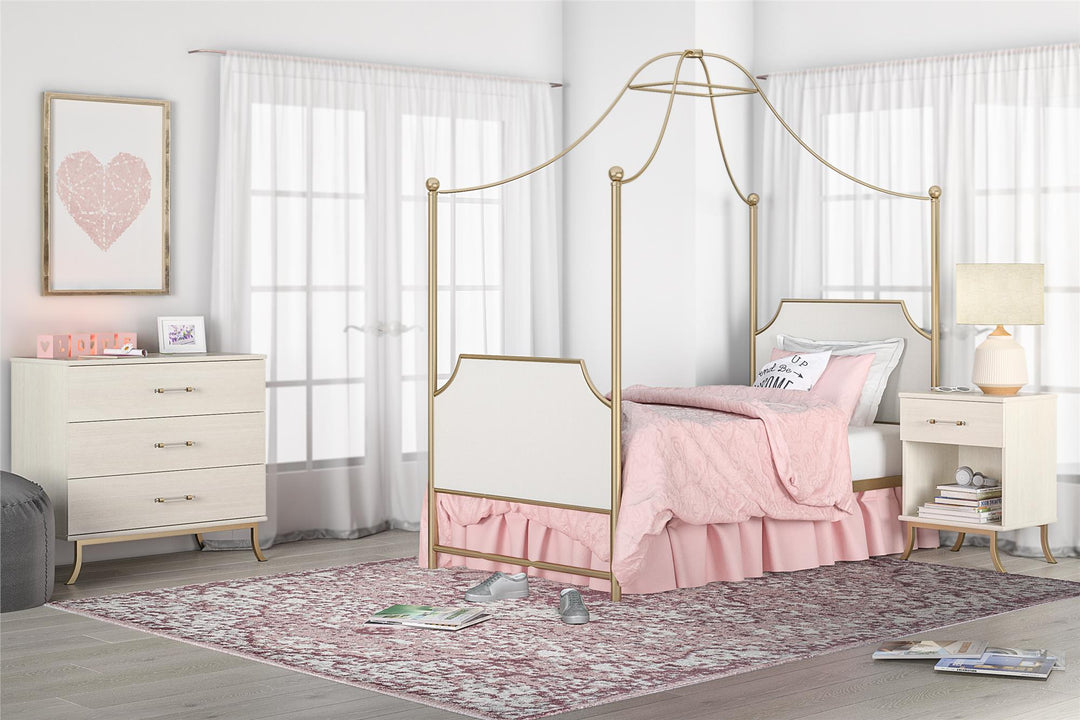 Monarch Hill Clementine Canopy Bed with Linen Headboard and Footboard - Gold - Twin