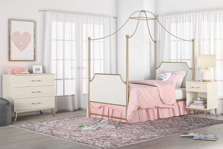 Monarch Hill Clementine Canopy Bed with Linen Headboard and Footboard - Gold - Twin