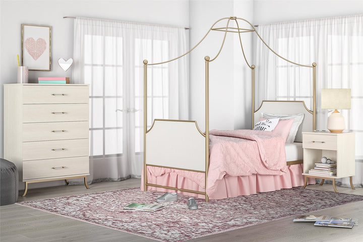 Monarch Hill Clementine Canopy Bed with Linen Headboard and Footboard - Gold - Twin