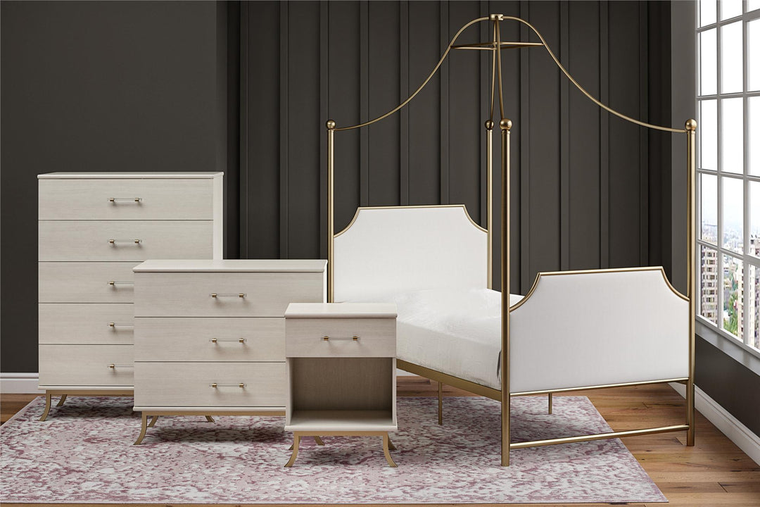 Monarch Hill Clementine Canopy Bed with Linen Headboard and Footboard - Gold - Twin