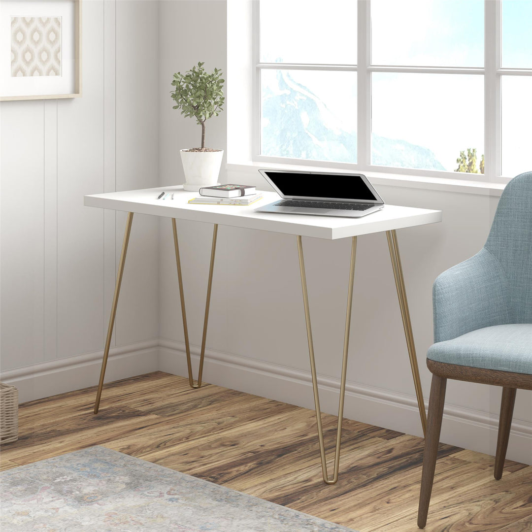 Large Worksurface Computer Desk with Hairpin Legs -  White 