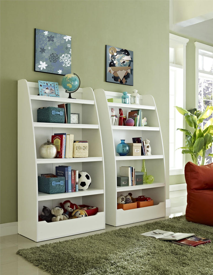 Best ladder bookcase with toy storage for kids -  White