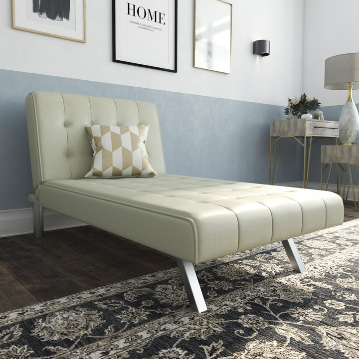 Emily tufted chaise lounger - Vanilla Faux Leather