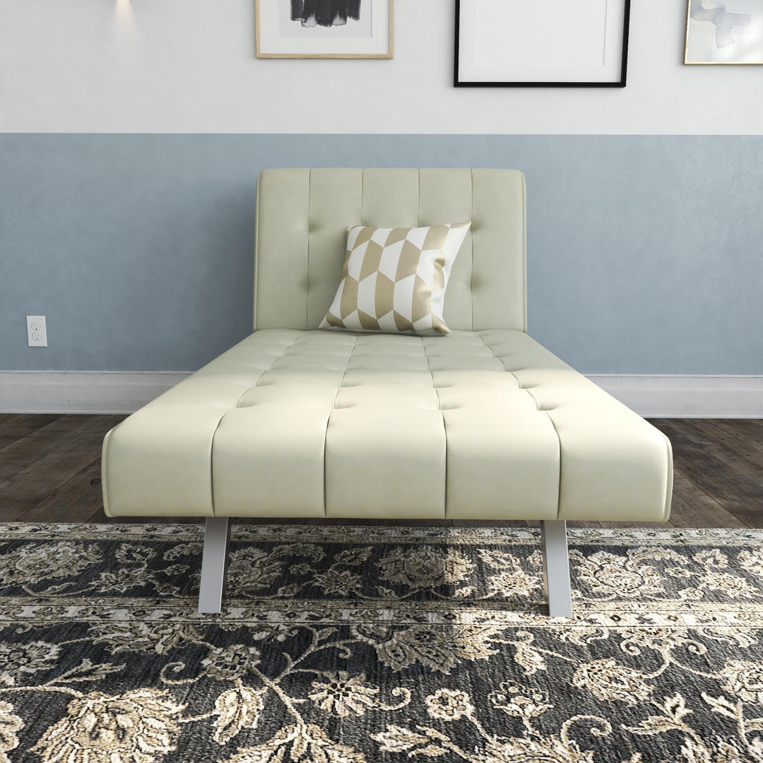 Upholstered chaise with adjustable back - Vanilla Faux Leather
