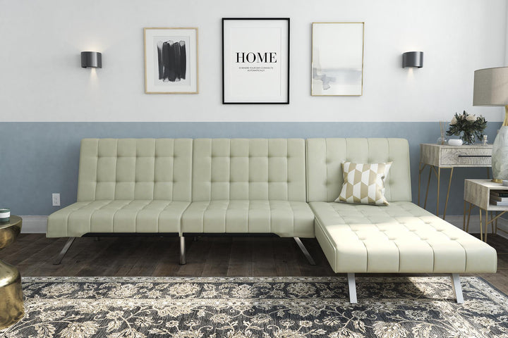 Stylish Emily tufted chair for lounging - Vanilla Faux Leather