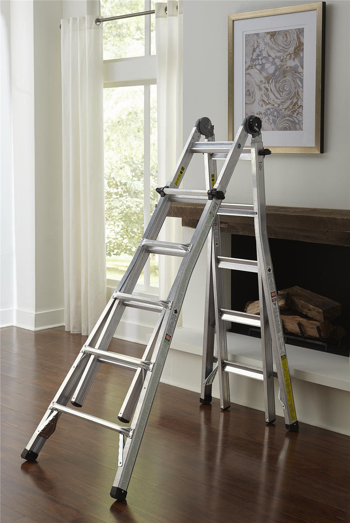 22 foot Reach Aluminum Telescoping Multi-Position Ladder - Aluminum/Black